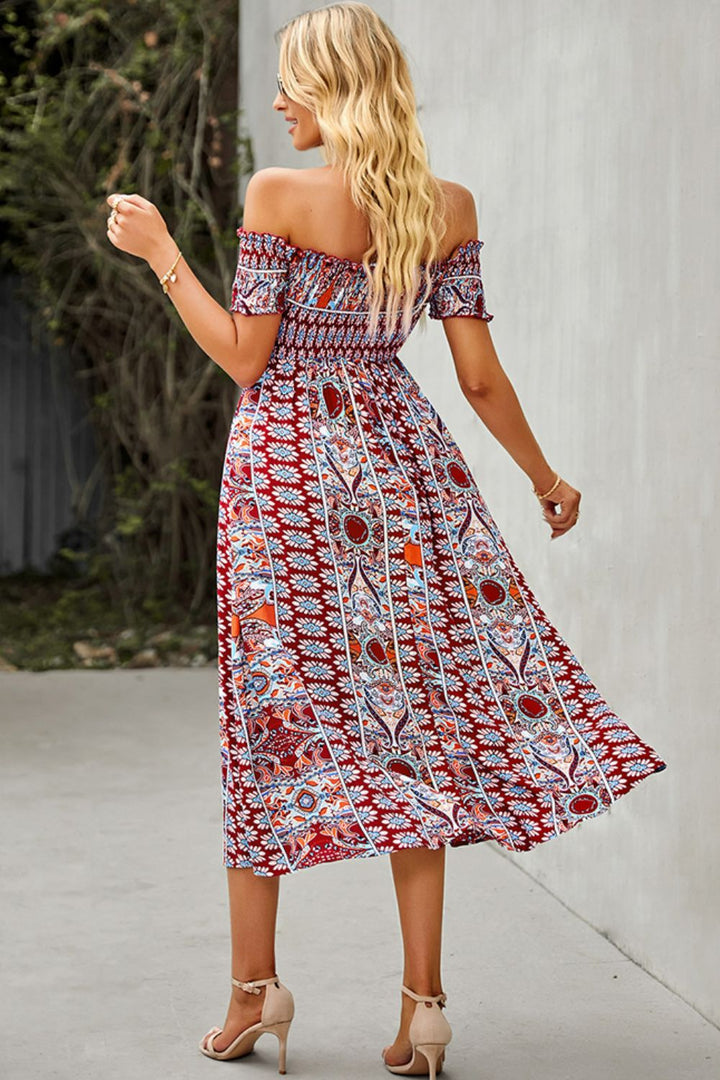 Off-Shoulder Split Dress Bohemian Midi Dress