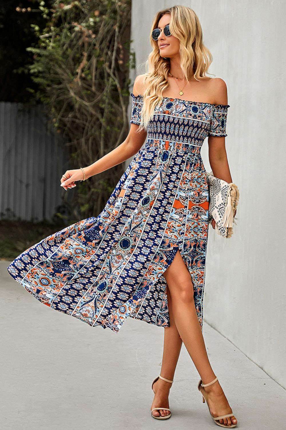 Off-Shoulder Split Dress Bohemian Midi Dress