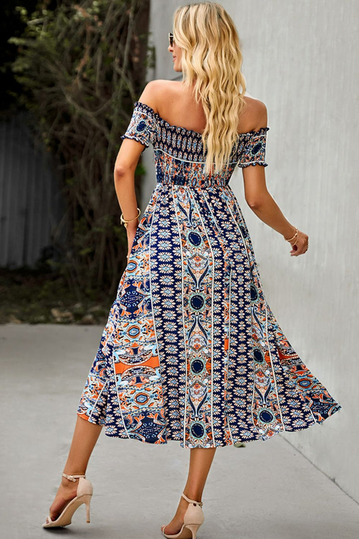 Off-Shoulder Split Dress Bohemian Midi Dress