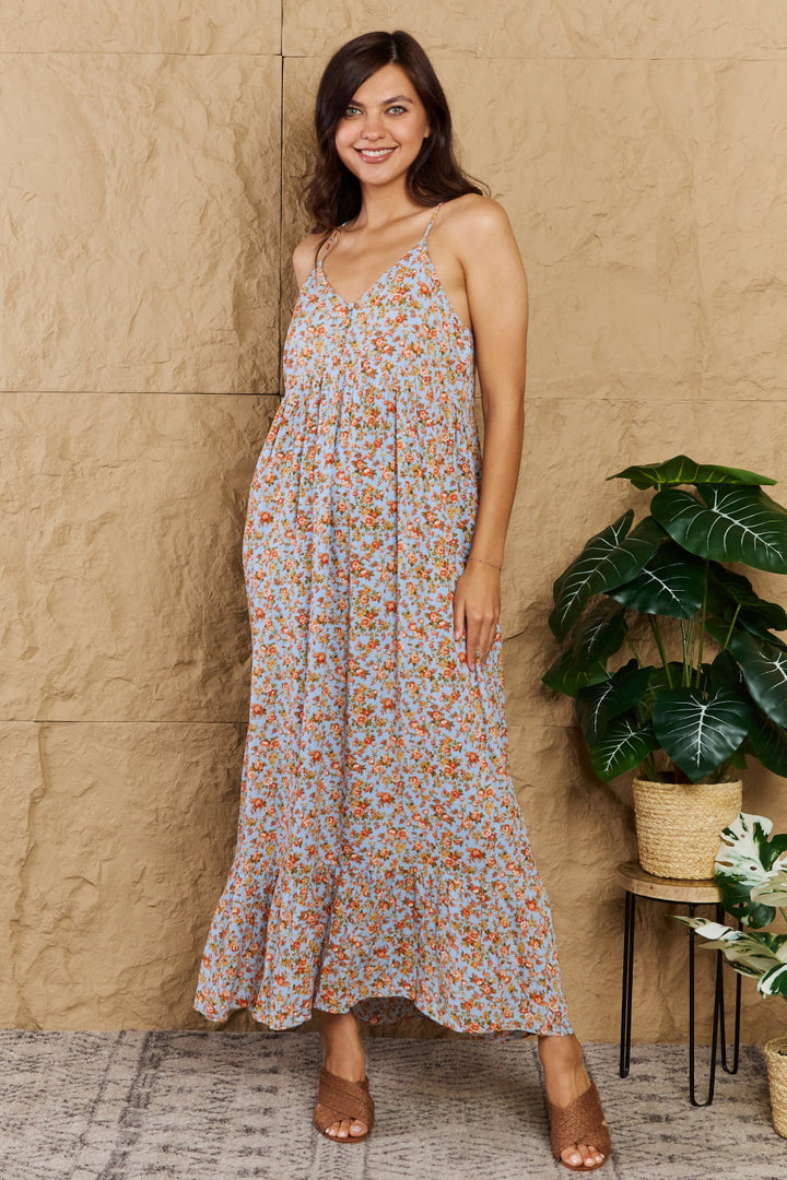 Floral Maxi Dress -  Halter Neck