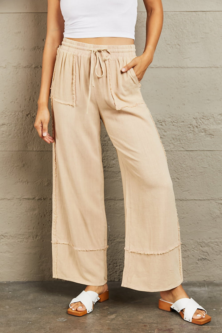 Wide Leg Pants - Mineral Wash in Sand