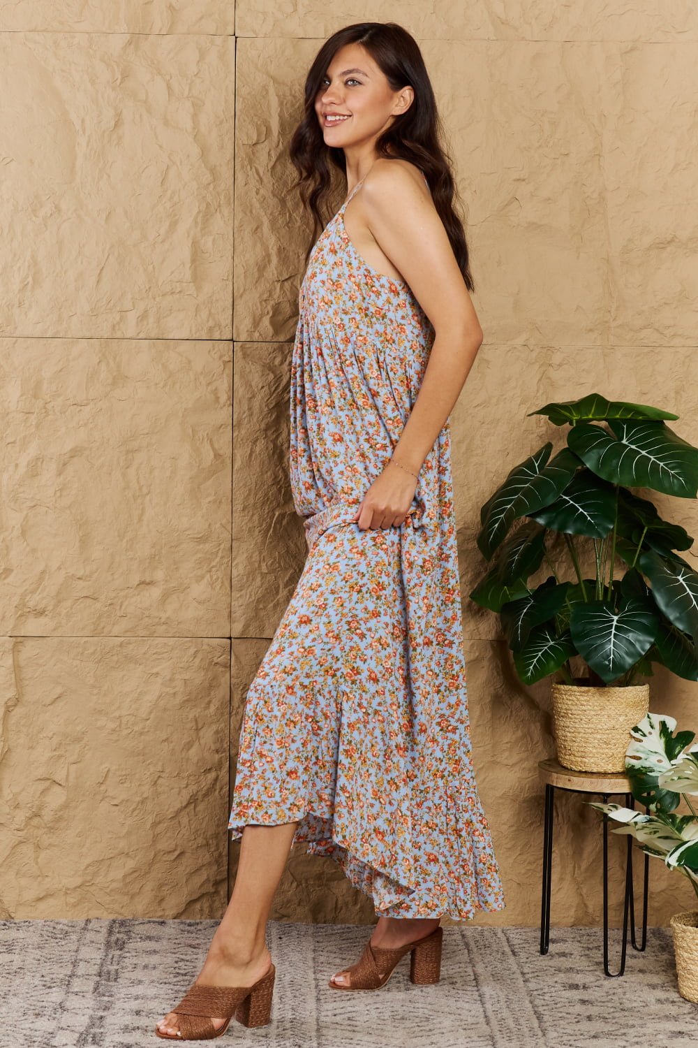 Floral Maxi Dress -  Halter Neck