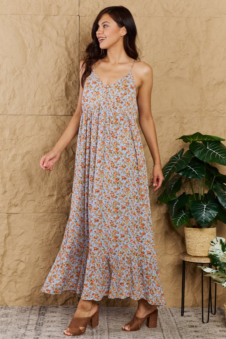 Floral Maxi Dress -  Halter Neck